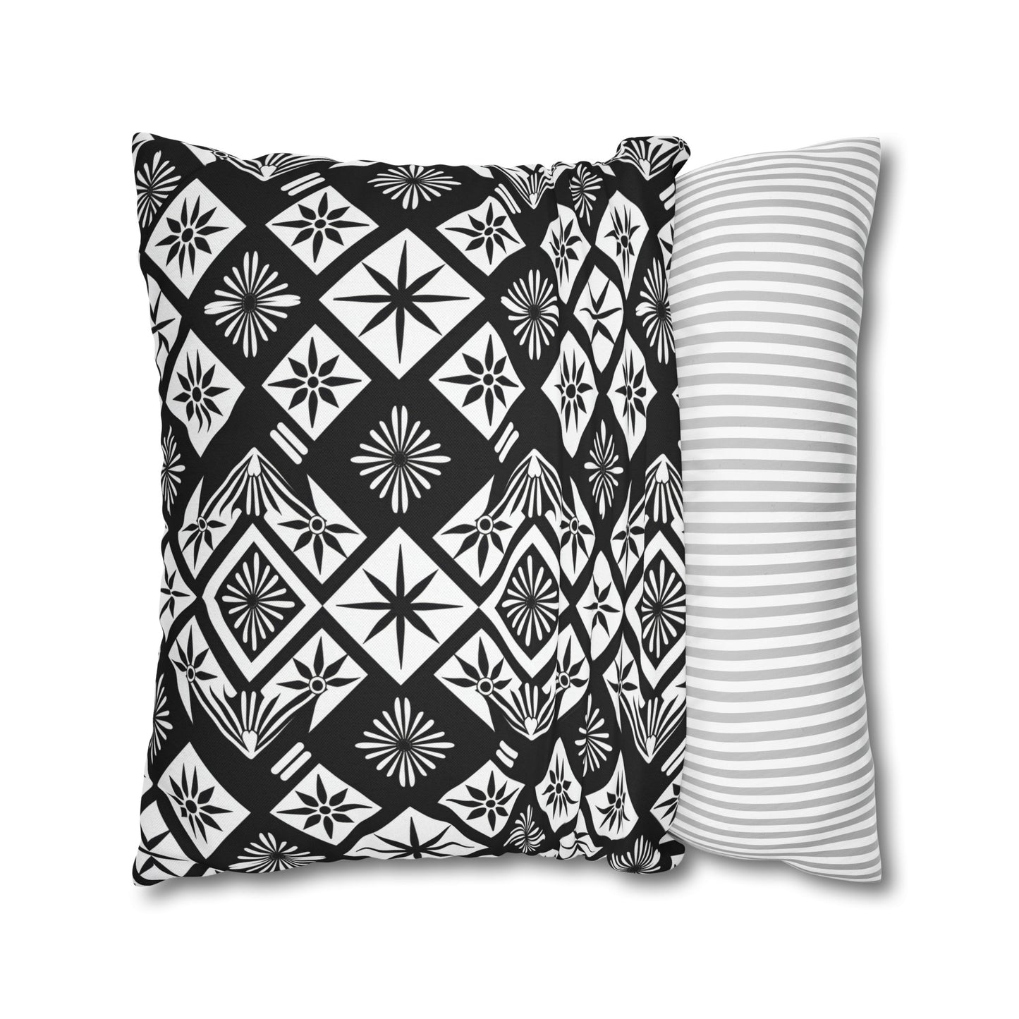 Monochrome Thai Dreamscape: Abstract Chevre Artistry Spun Polyester Square Pillowcase 4 Sizes