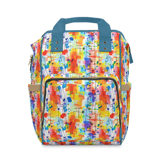 Colorful Chaos Abstract Expressionist Art with Layered Paint Stains in Vibrant Hues of Yellow, Orange, and Blue Multifunctional Diaper Backpack