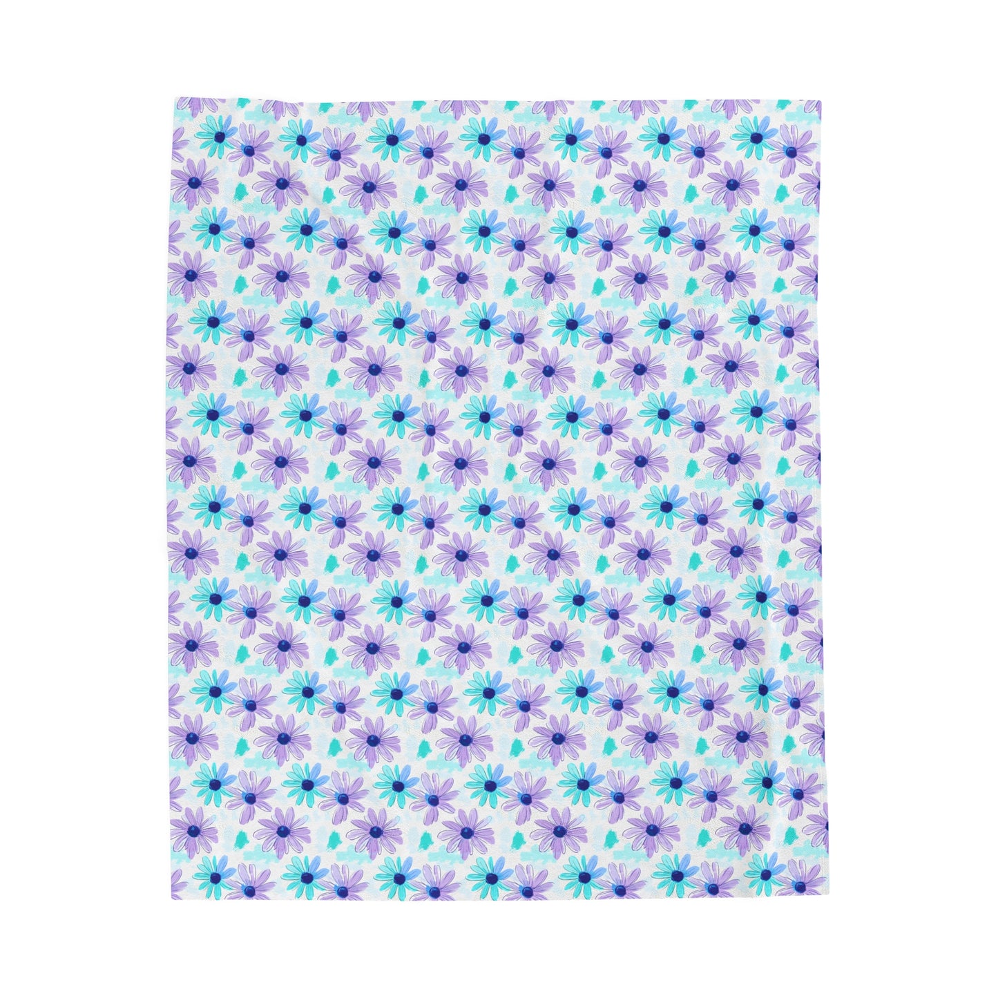 Daisy Flower Pattern in Cool Lavender and Aqua Hues Velveteen Plush Blanket 3 Sizes