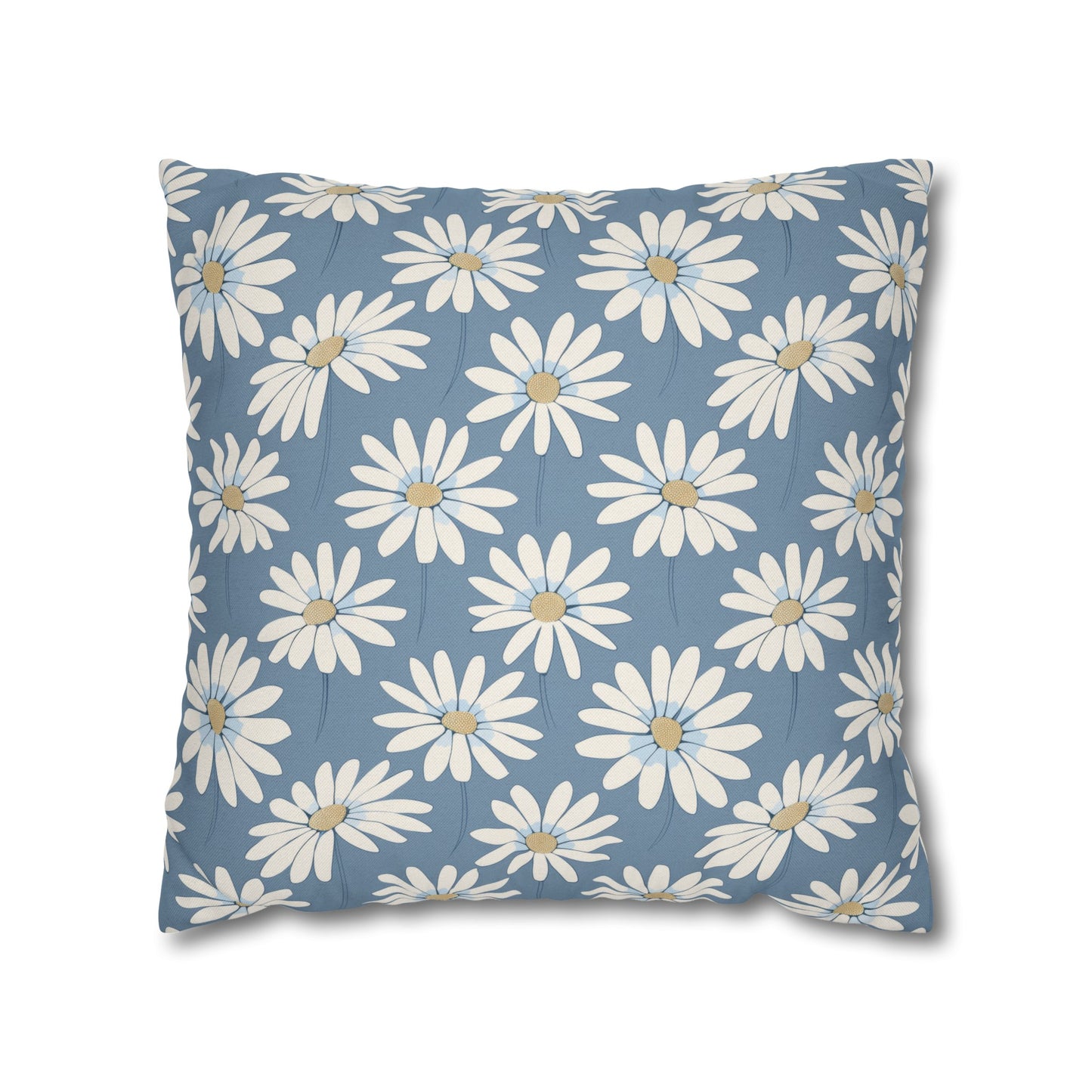 Charming White Daisies on a Soft Blue BackgroundSpun Polyester Square Pillowcase 4 Sizes