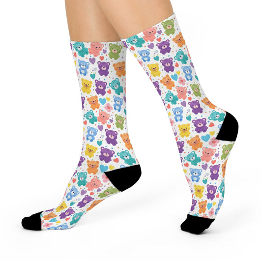 Rainbow Bears Vibrant Cartoon Bear Extravaganza Cushioned Crew Socks
