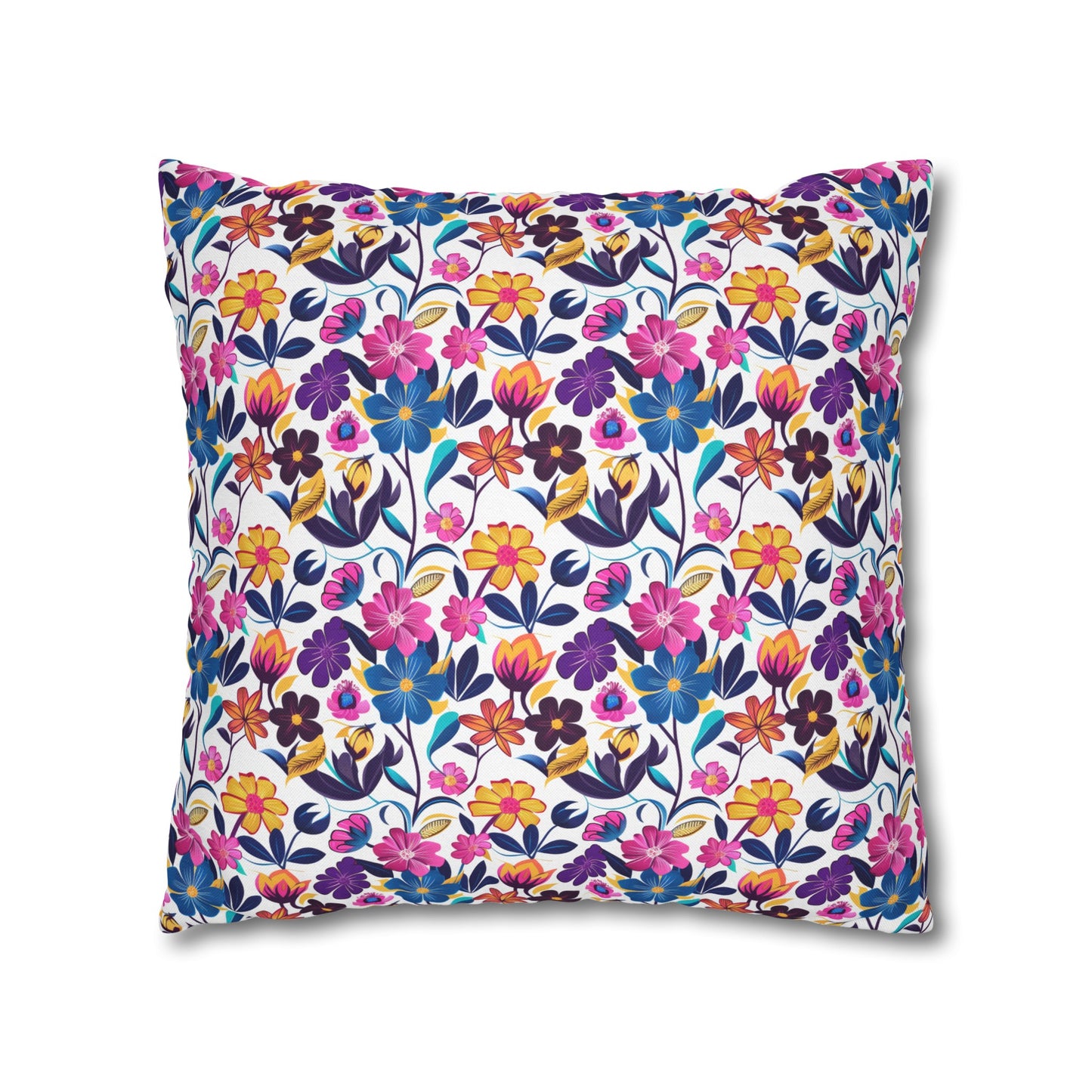 Floral Fiesta Vibrant Multicolor Flower Pattern Spun Polyester Square Pillowcase 4 Sizes