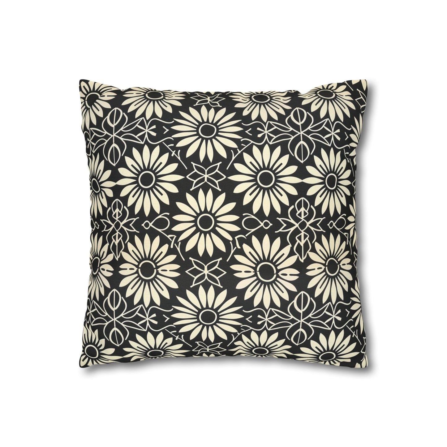 Classic Daisy Black and Off White Elegance Spun Polyester Square Pillowcase 4 Sizes