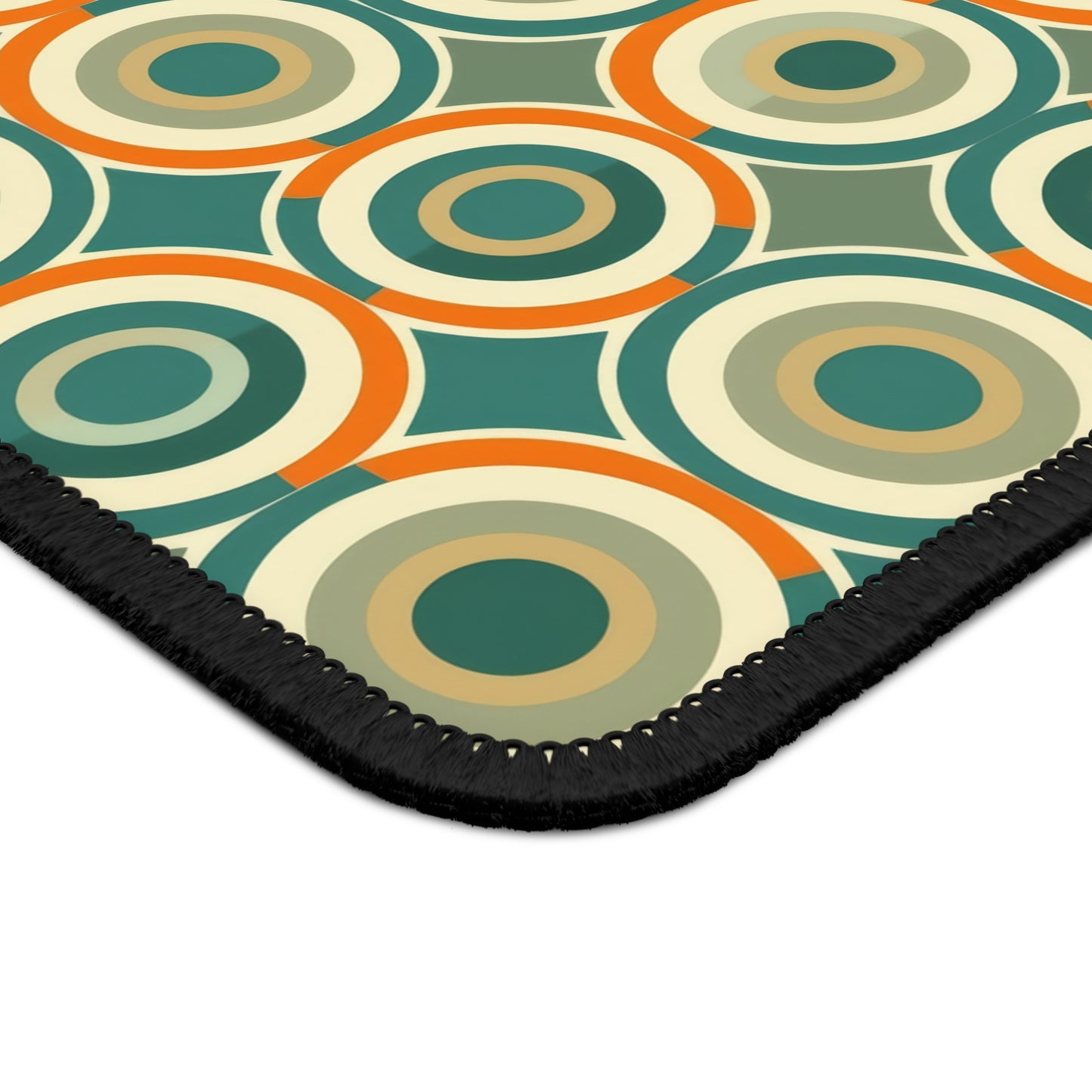 Retro Vintage Circle Pattern in Teal and Orange Mouse Pad with Finished Edges