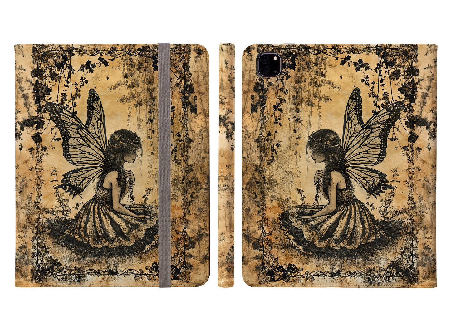 Ethereal Woodland Fairy - Vintage Sepia Art Print of Enchanted Forest Sprite Protective iPad Pro 11 & Pro 12.9 Protective Case and Pencil Holder