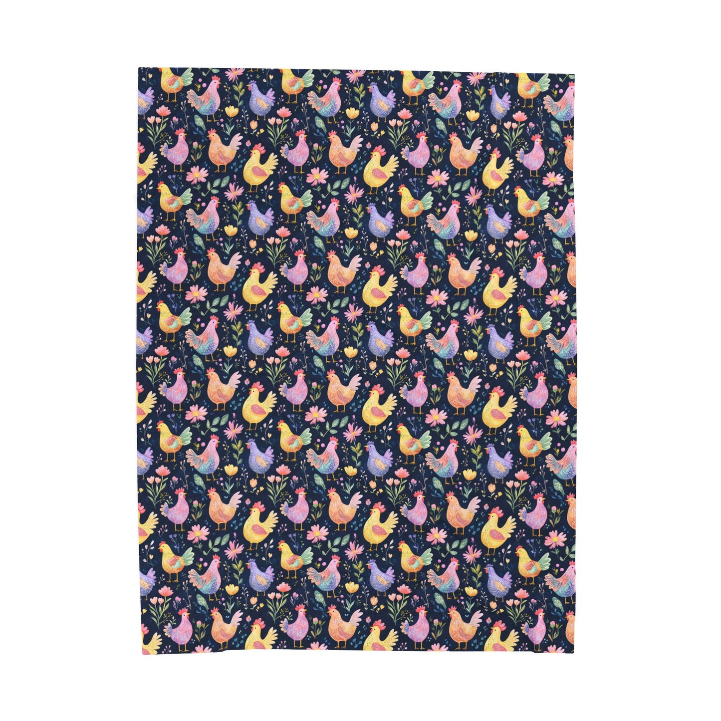 Cute Chicken Farm Flock Springtime Flowers Crazy Chickens Velveteen Plush Blanket 3 Sizes