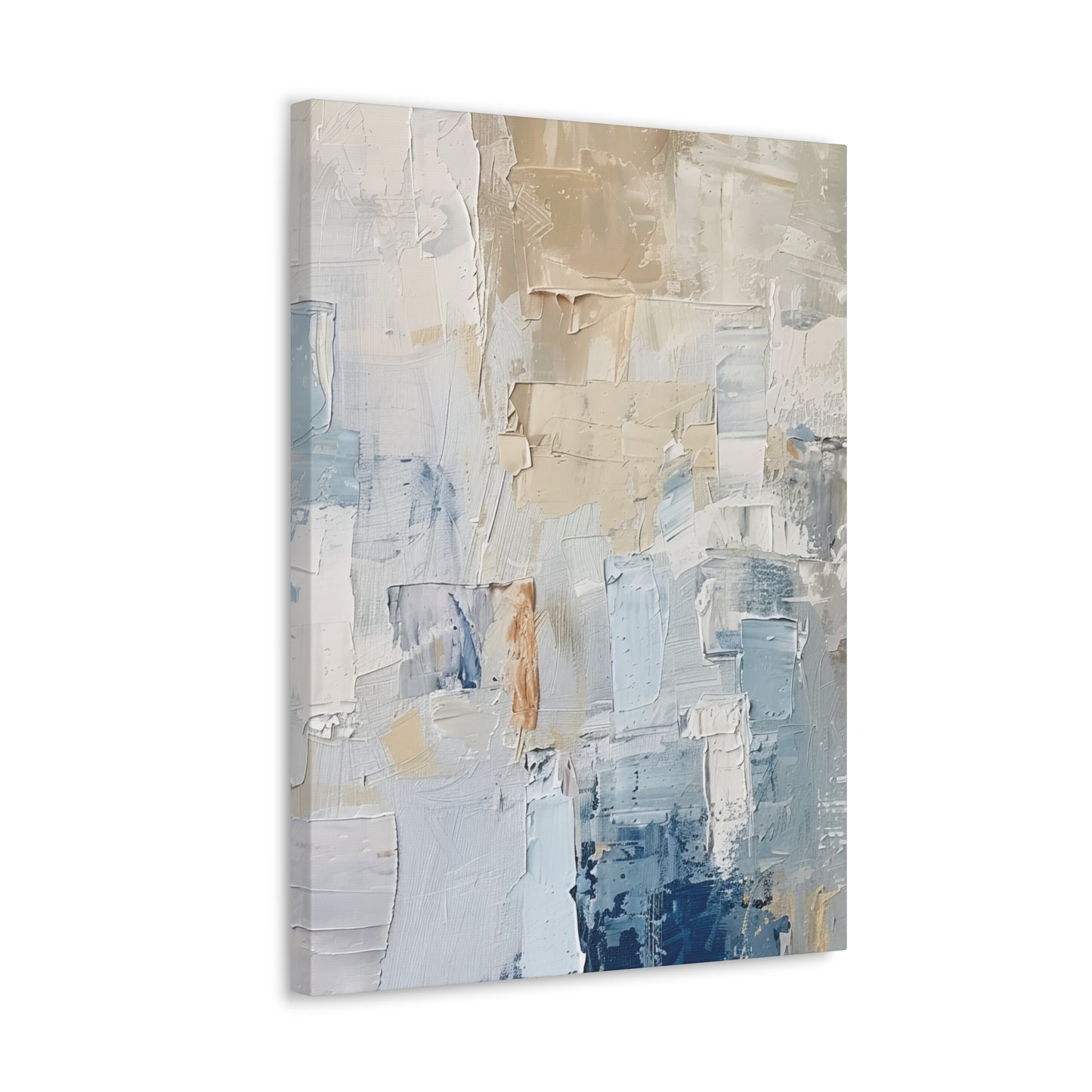 Bold Contrasts Abstract Tan, Grey and Blue Color Blocking with Heavy Strokes Print on Canvas Gallery - 13 Sizes