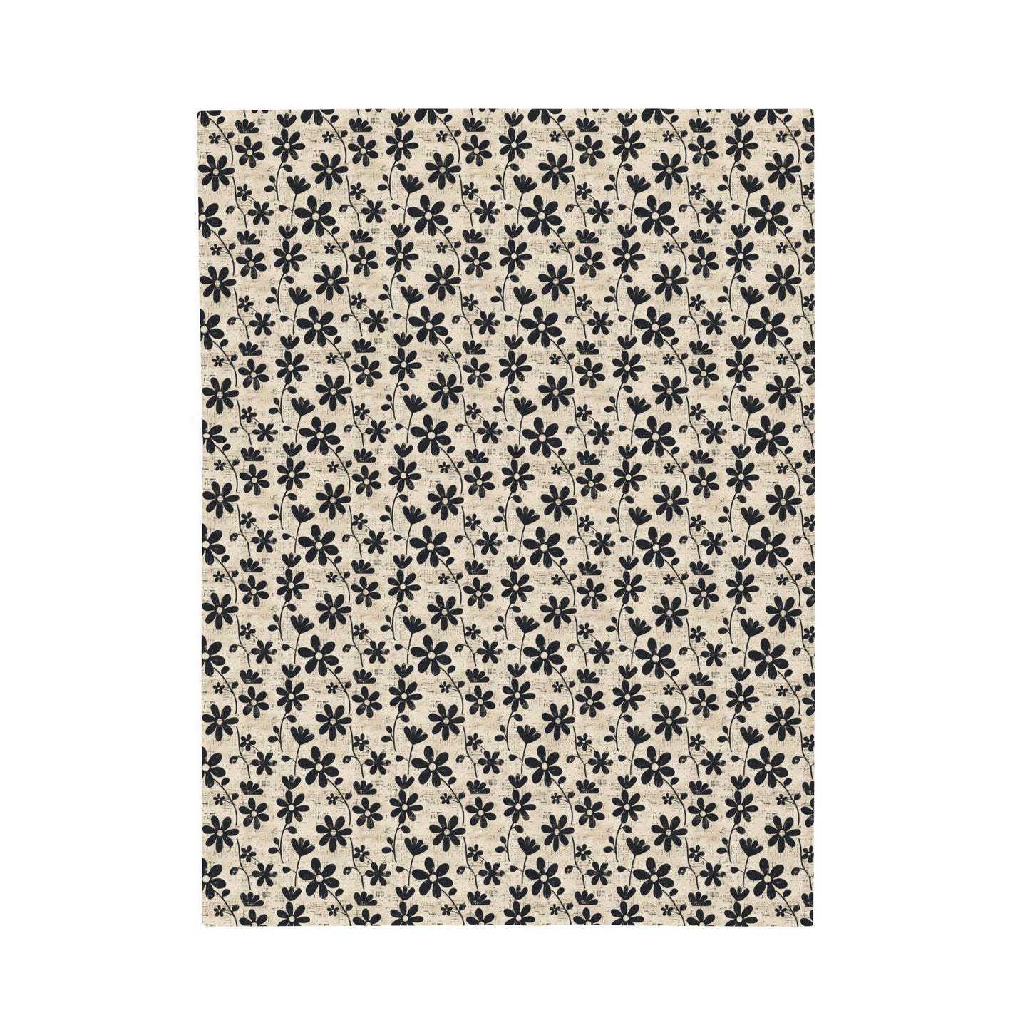 Distressed Black Floral on Beige Background Velveteen Plush Blanket 3 Sizes