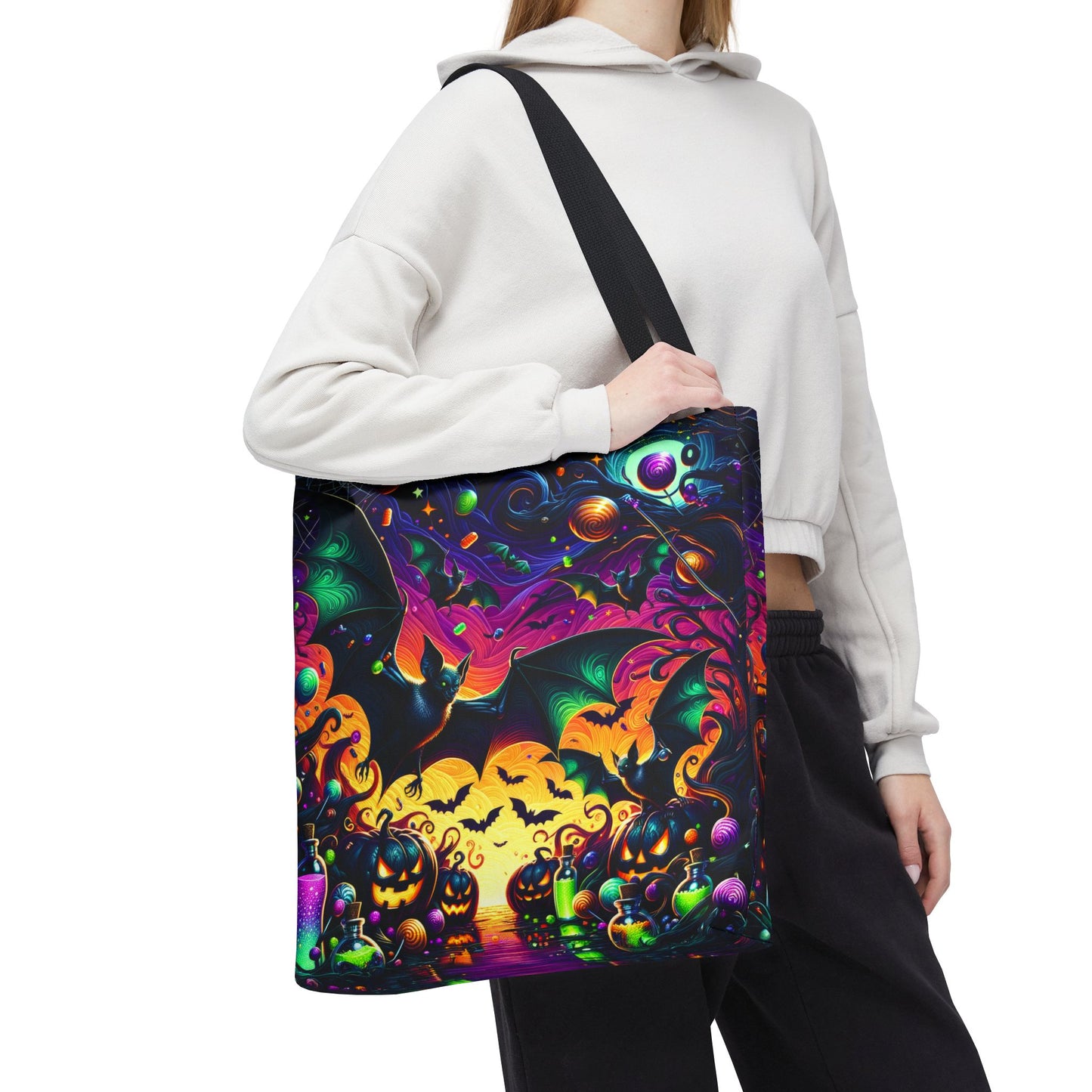 Spooky Season Halloween Bats Canvas Shopping Tote Bag 3 Sizes