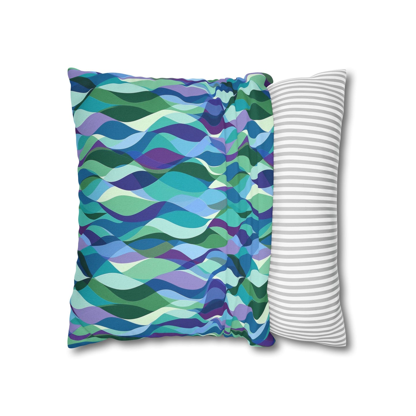 Modern Mosaic Art Ocean Waves of Blue and Green Spun Polyester Square Pillowcase 4 Sizes