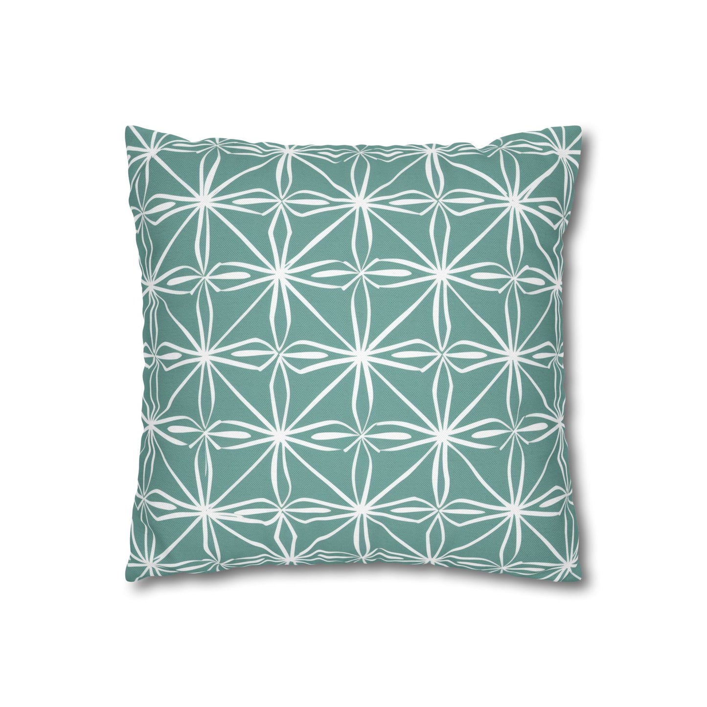 Elegant Minimalist Geometric Line Art in White and Teal Pattern Spun Polyester Square Pillowcase 4 Sizes