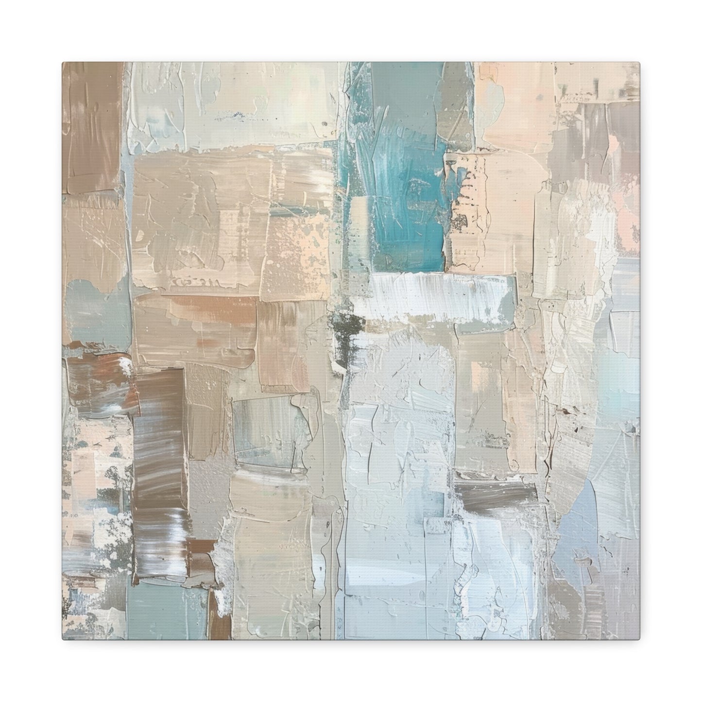 Bold Contrasts Abstract Grey Teal and Tan Color Blocking with Bold, Heavy Strokes Print on Canvas Gallery - 13 Sizes