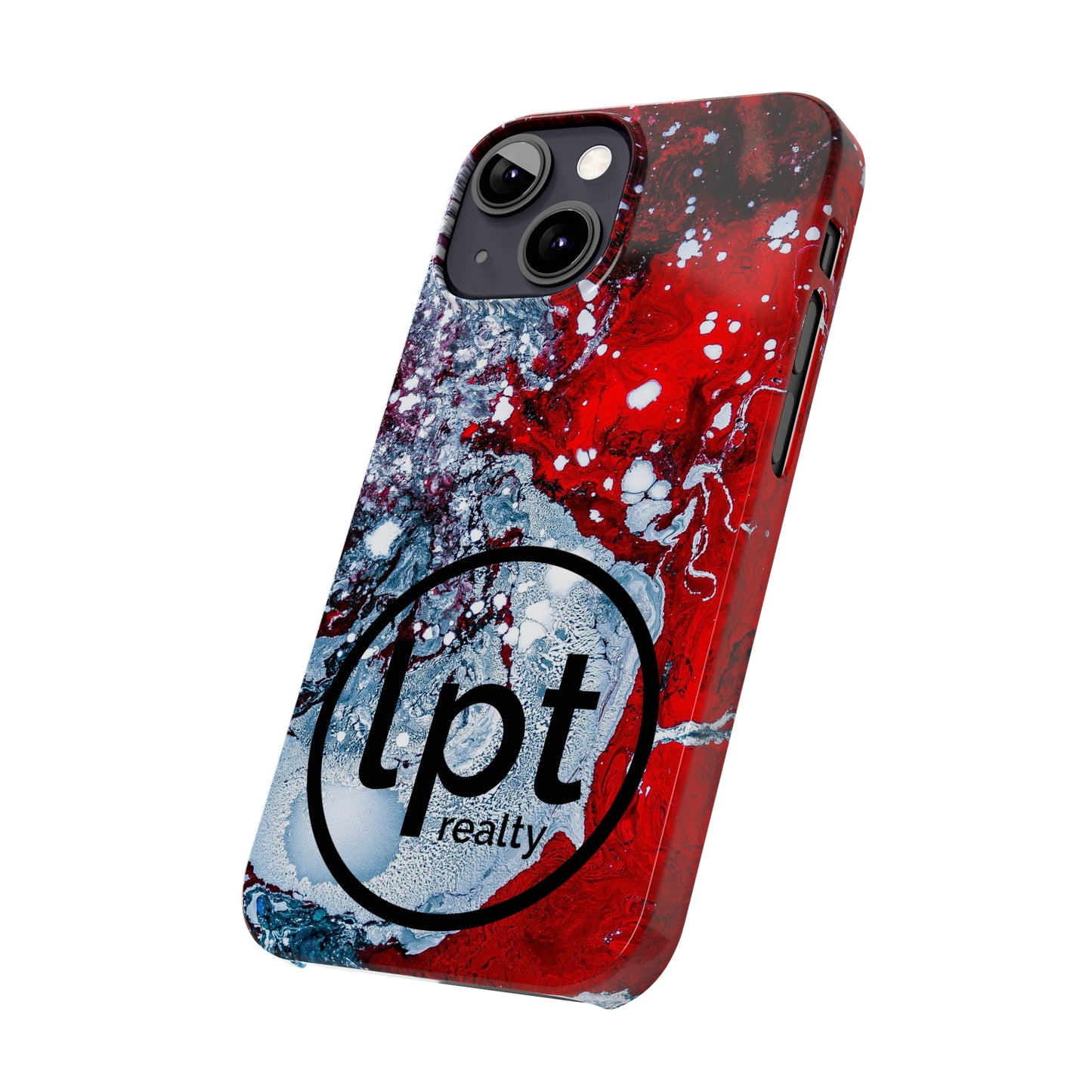 LPT Realty Logo -  Red, Black and White Alcohol Ink Design Iphone 15-12 Slim Phone Case