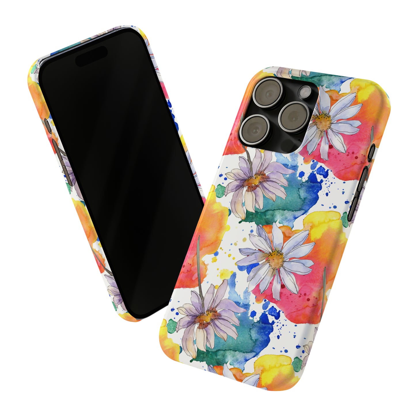 Large Colorful Watercolor Daisy Design Iphone 15-12 Slim Phone Case