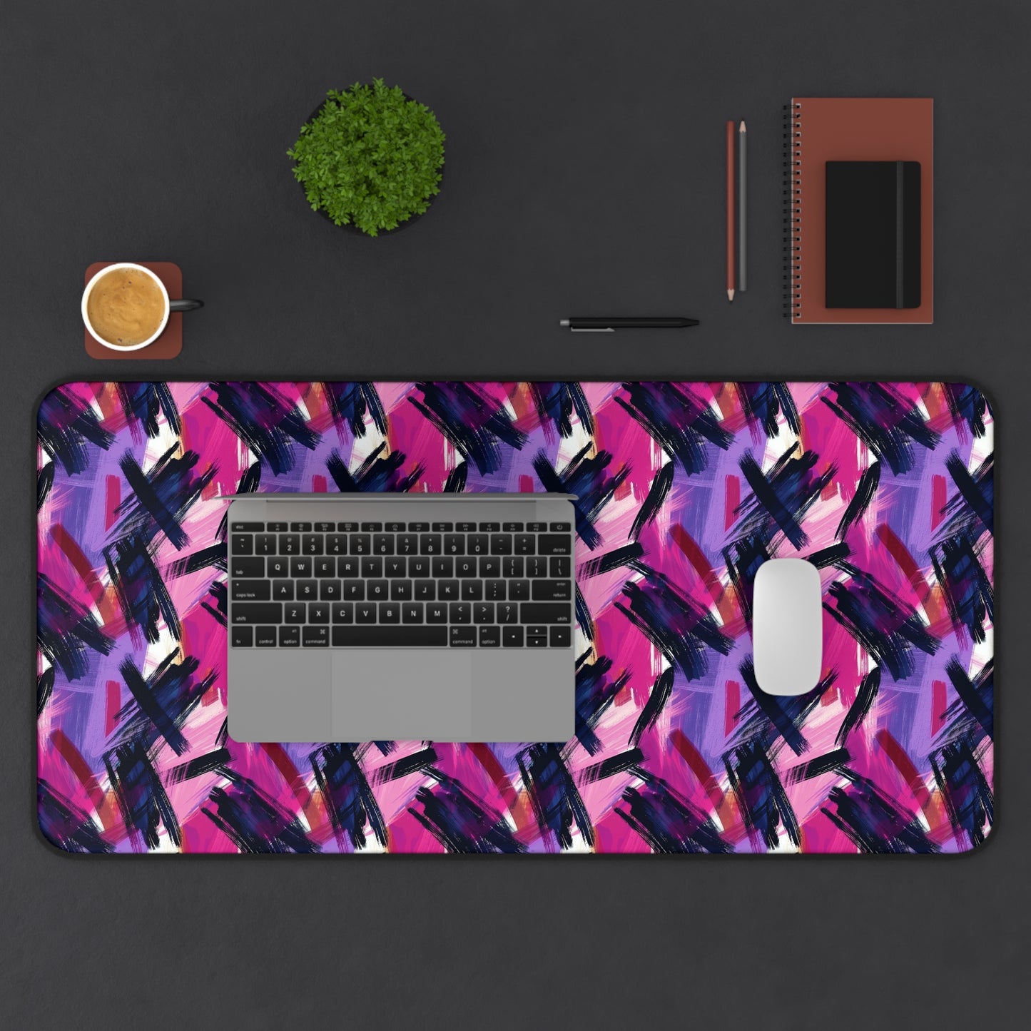 Vibrant Rebellion Brush Strokes in Hot Pink and Cool Purple on a Moody, Dark Background Extended Gaming Mouse Pad  Desk Mat  - 3 Sizes