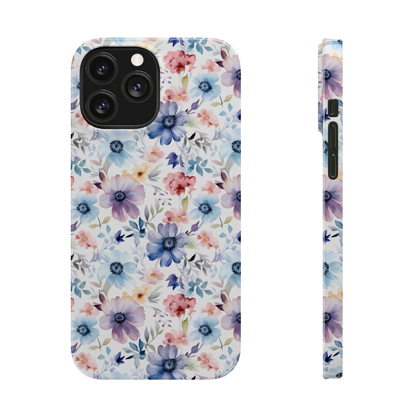 Pastel Pink Purple and Blue Watercolor Flowers Iphone 15-12 Slim Phone Case