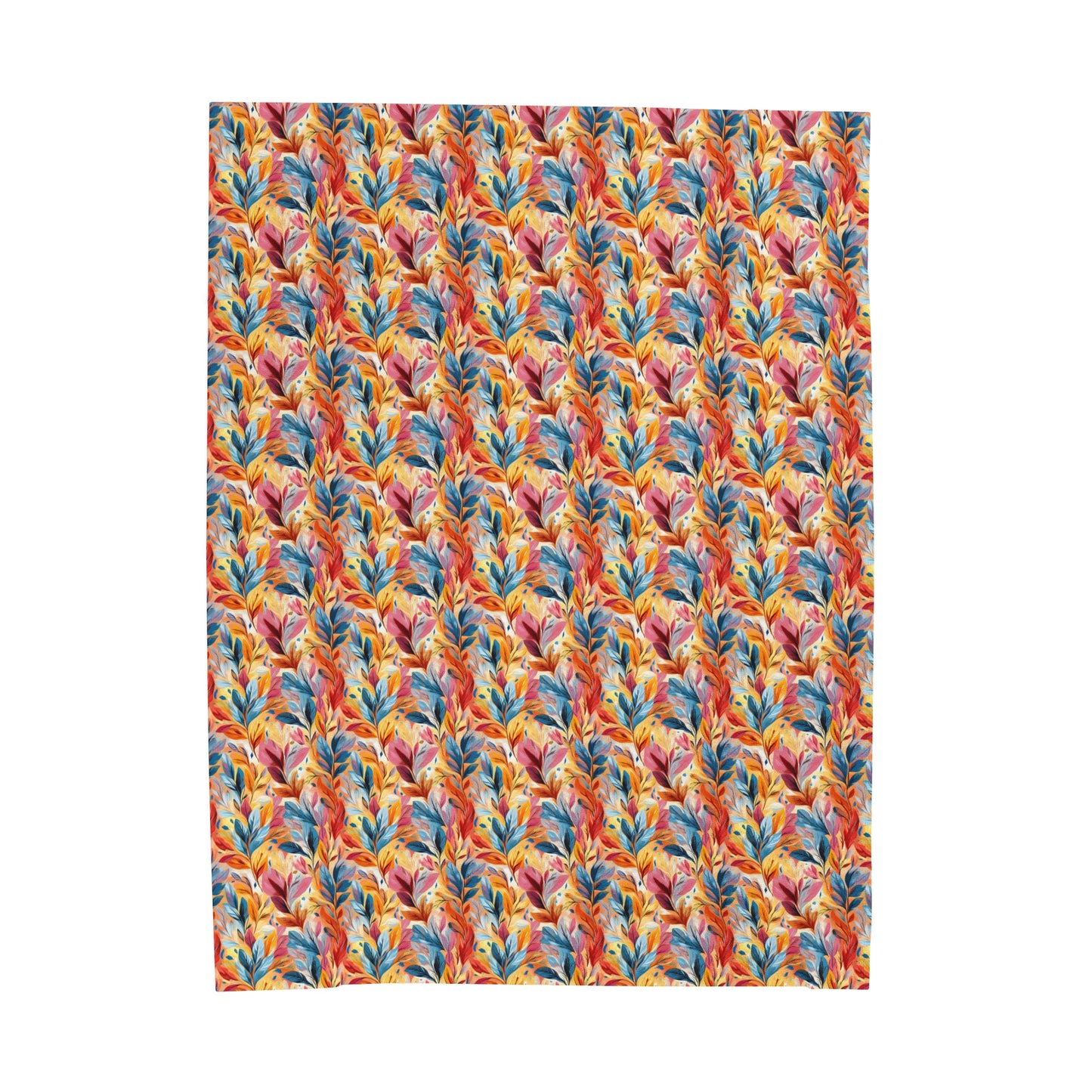 Vibrant Autumn Feathers in Hues of Orange, Yellow, Blue, and Pink on a Textured Background Velveteen Plush Blanket 3 Sizes