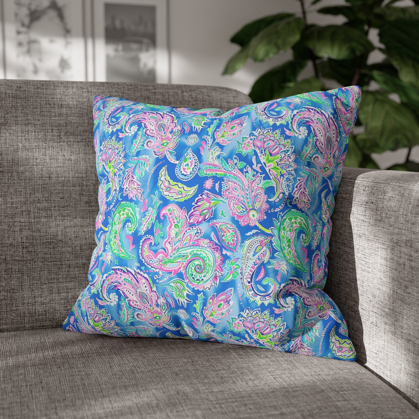 Pastel Paisley Whimsy: Delicate Design in Soft Hues Spun Polyester Square Pillowcase 4 Sizes