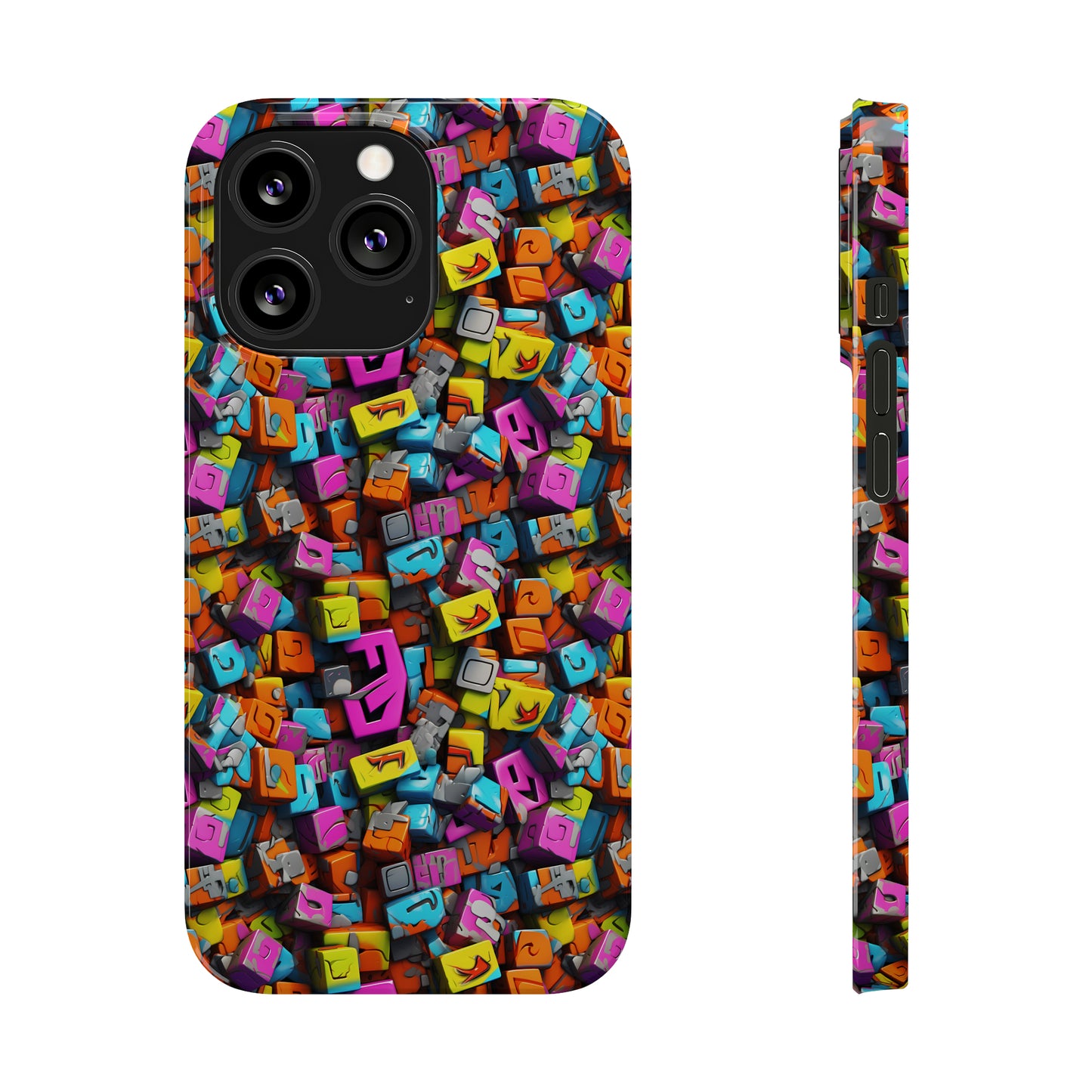 3D Abstract Colorful Block Design Iphone 15-12 Slim Phone Case