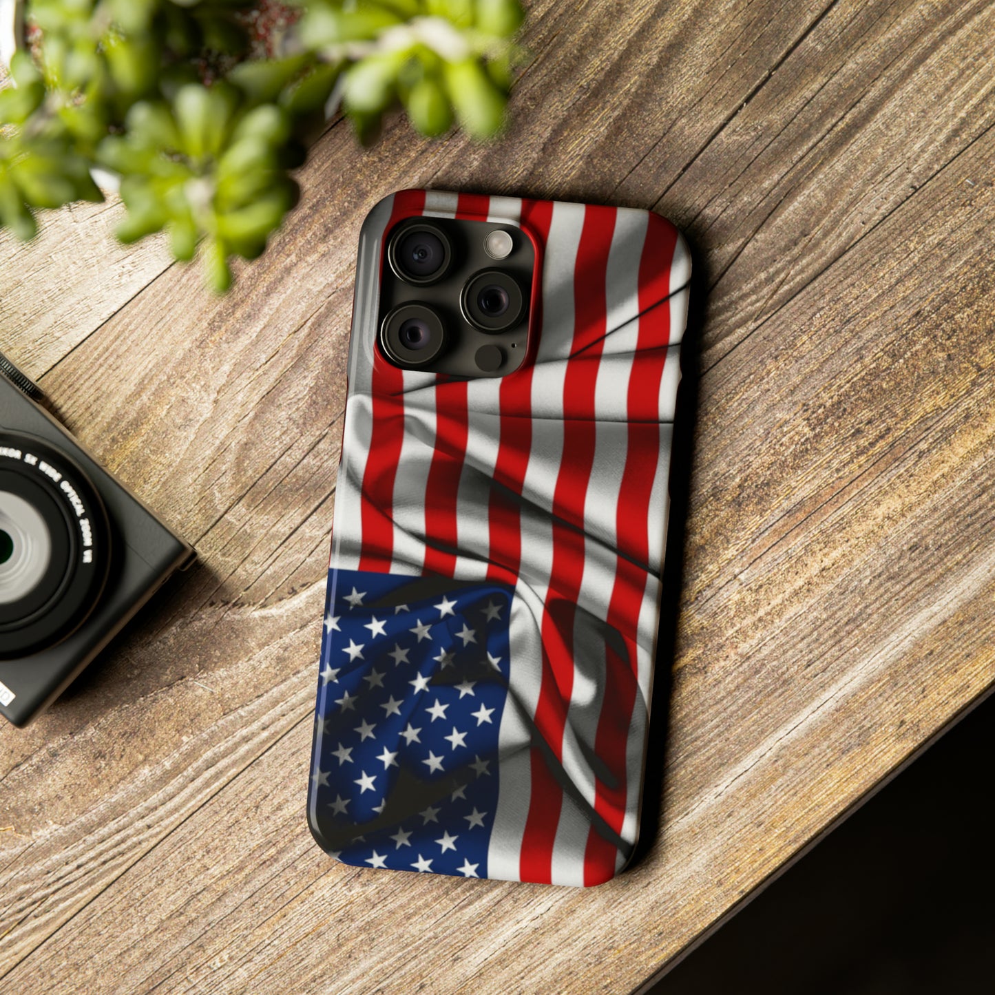 Proudly Unfurling: The American Flag Waves in Patriotic Splendor Iphone 15-12 Slim Phone Case