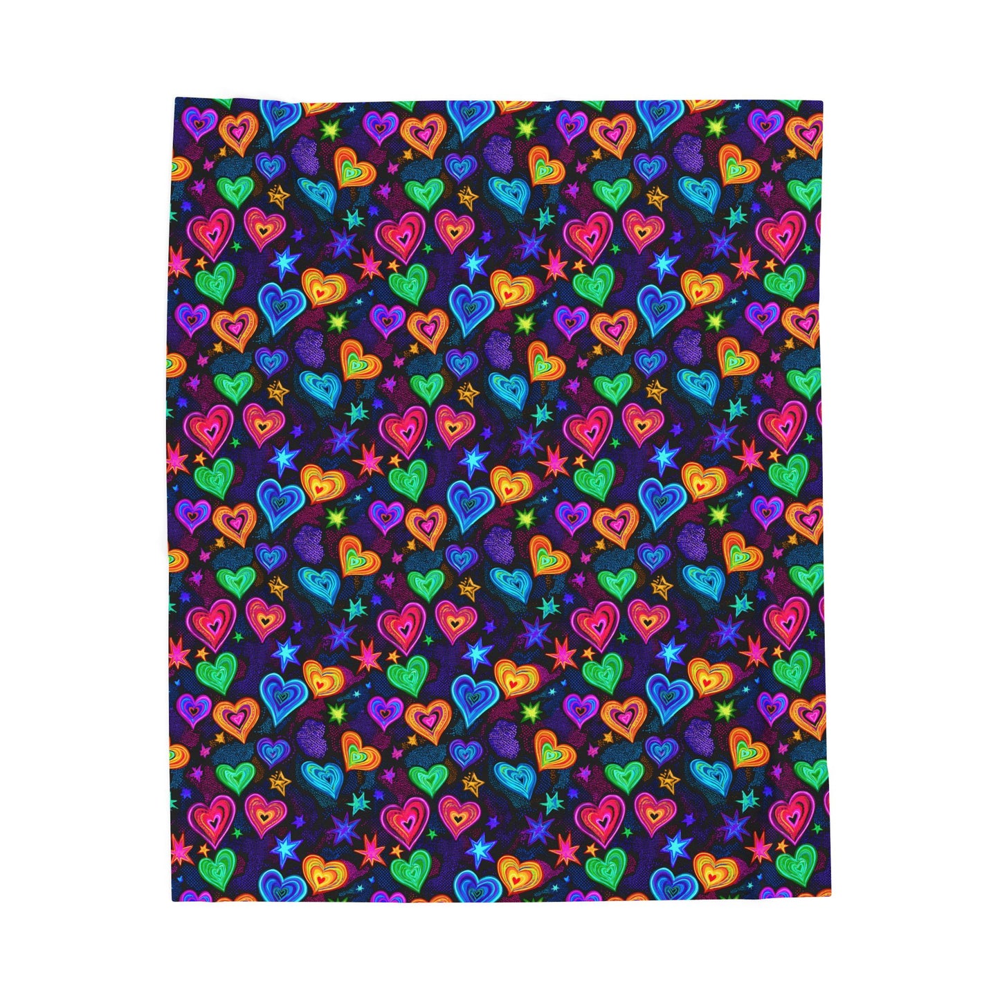 Neon Hearts and Stars Print Velveteen Plush Blanket 3 Sizes