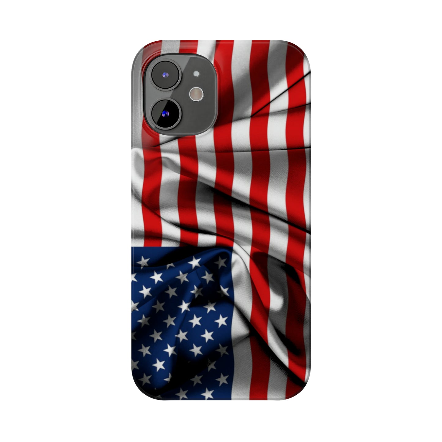 Proudly Unfurling: The American Flag Waves in Patriotic Splendor Iphone 15-12 Slim Phone Case