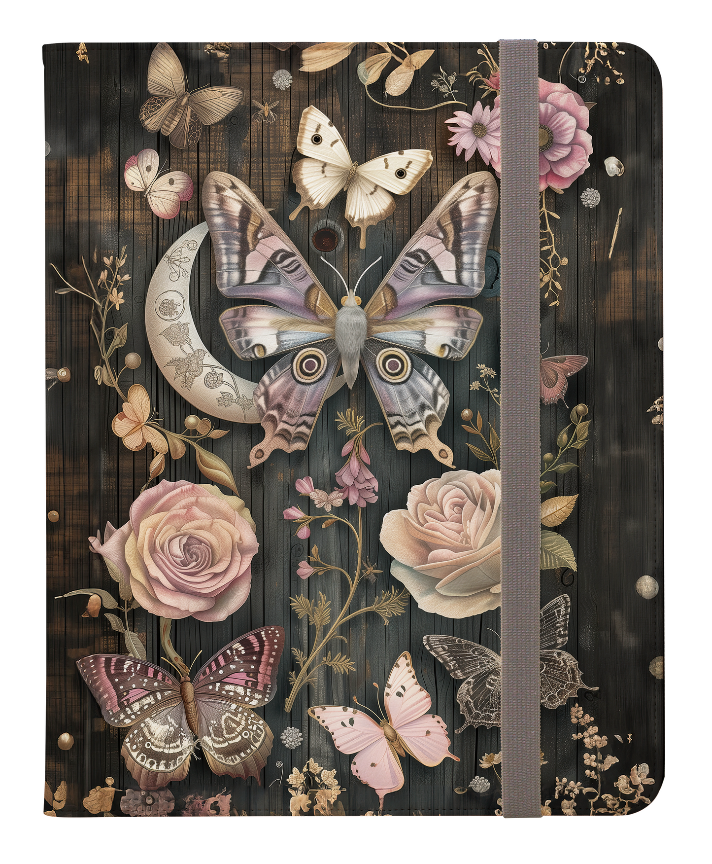 Mystical Crescent Moon Celestial Pink Flowers and Butterflies Protective iPad Pro 11 & Pro 12.9 Protective Case and Pencil Holder