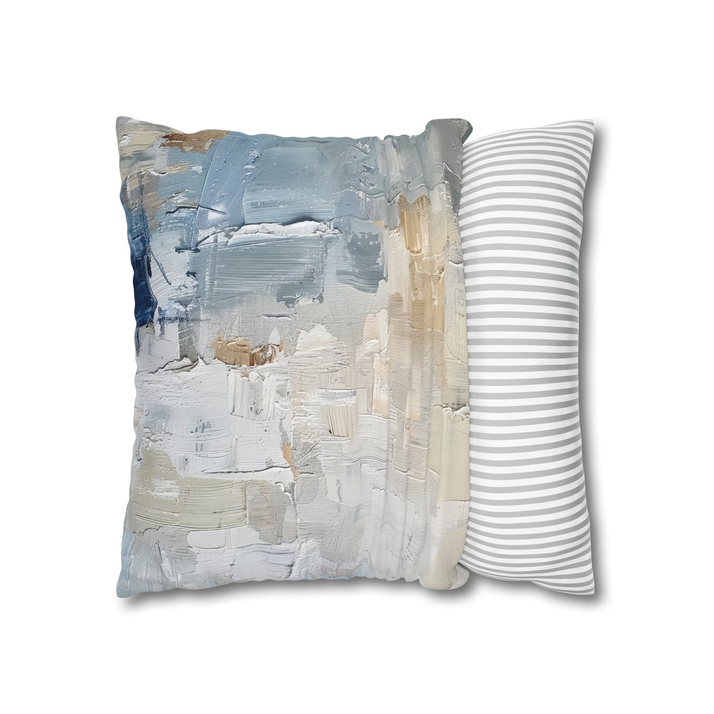 Bold Contrasts Abstract Tan and Blue Color Blocking with Heavy Strokes Spun Polyester Square Pillowcase 4 Sizes