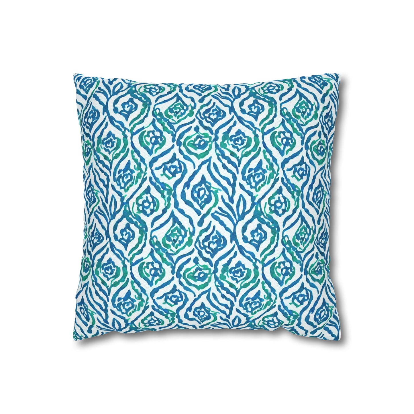 Cool Breeze Elegance: Abstract Damask Pattern in Green and Blue Spun Polyester Square Pillowcase 4 Sizes