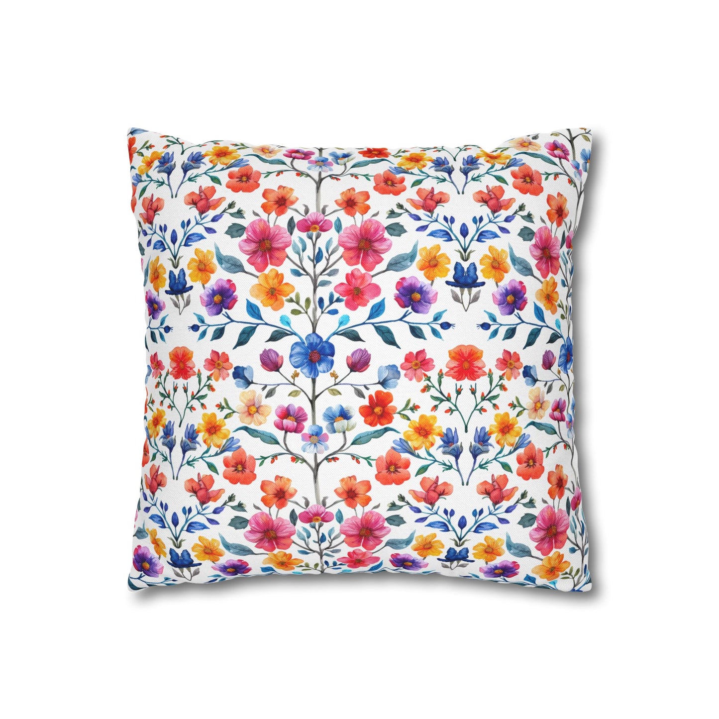 Botanical Symphony with Vibrant Watercolor Flowers  Spun Polyester Square Pillowcase 4 Sizes