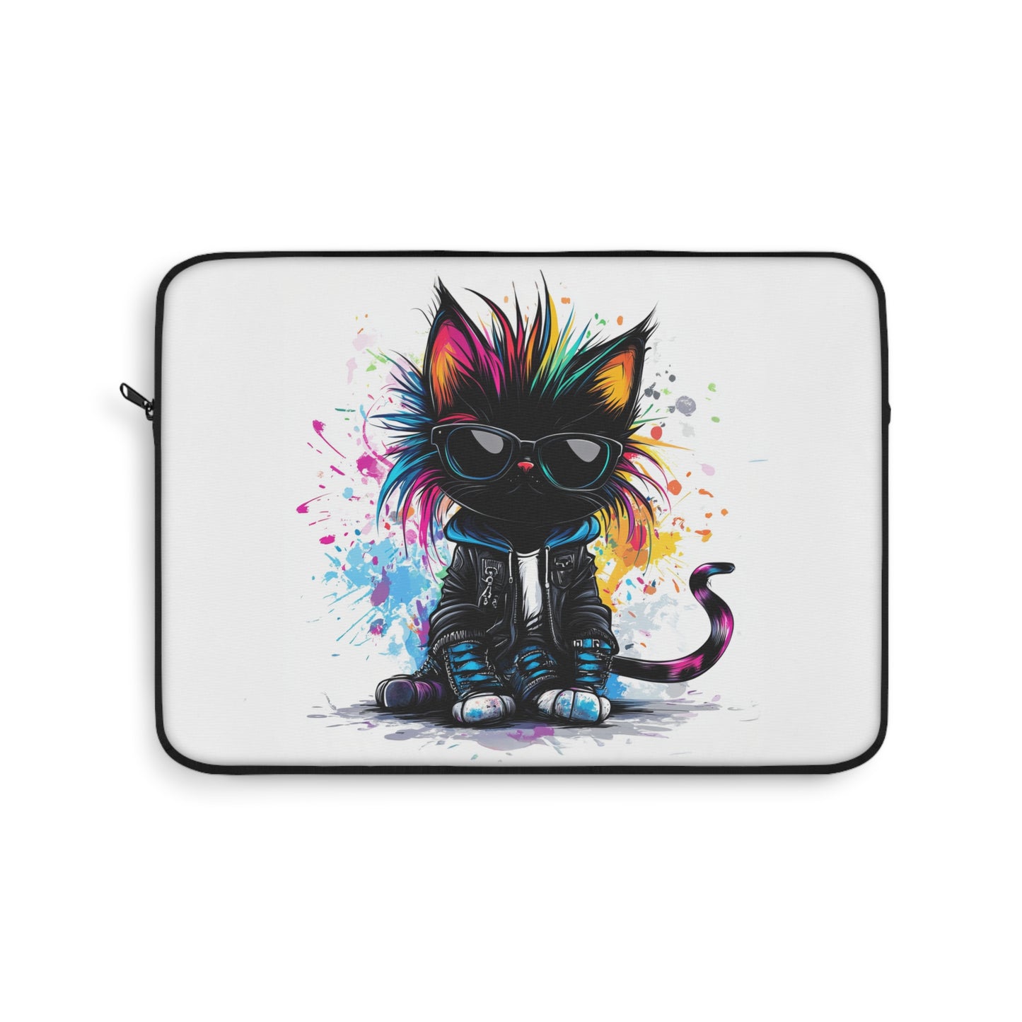 Rebel Whiskers Urban Cat in Leather and Shades Laptop or Ipad Protective Sleeve 3 Sizes Available