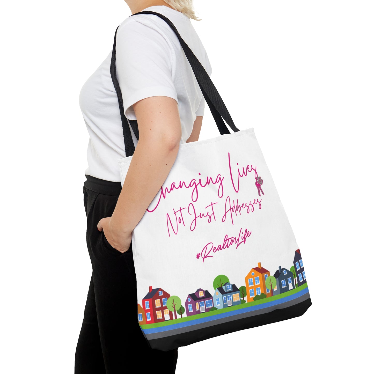 Changing Lives Not Just Addresses Pink Writing - #RealtorLife - Canvas Tote 3 Sizes