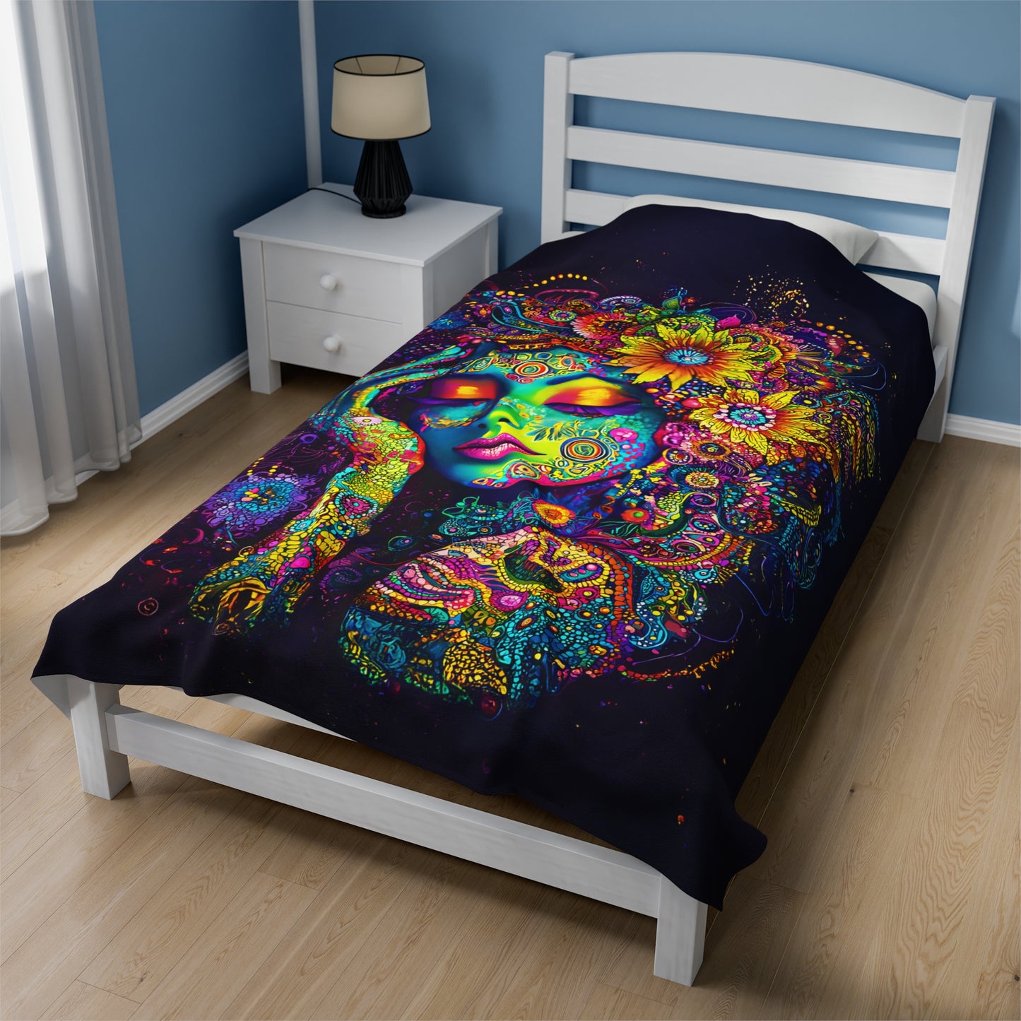 Vibrant Cosmic Goddess Velveteen Plush Blanket 3 Sizes