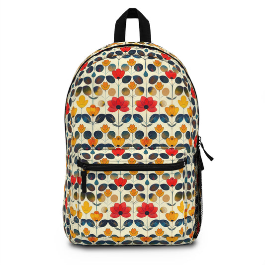 Whimsical Yellow, Red, and Blue Flower Design Lightweight Stylish Durable Backpack (Made in USA)