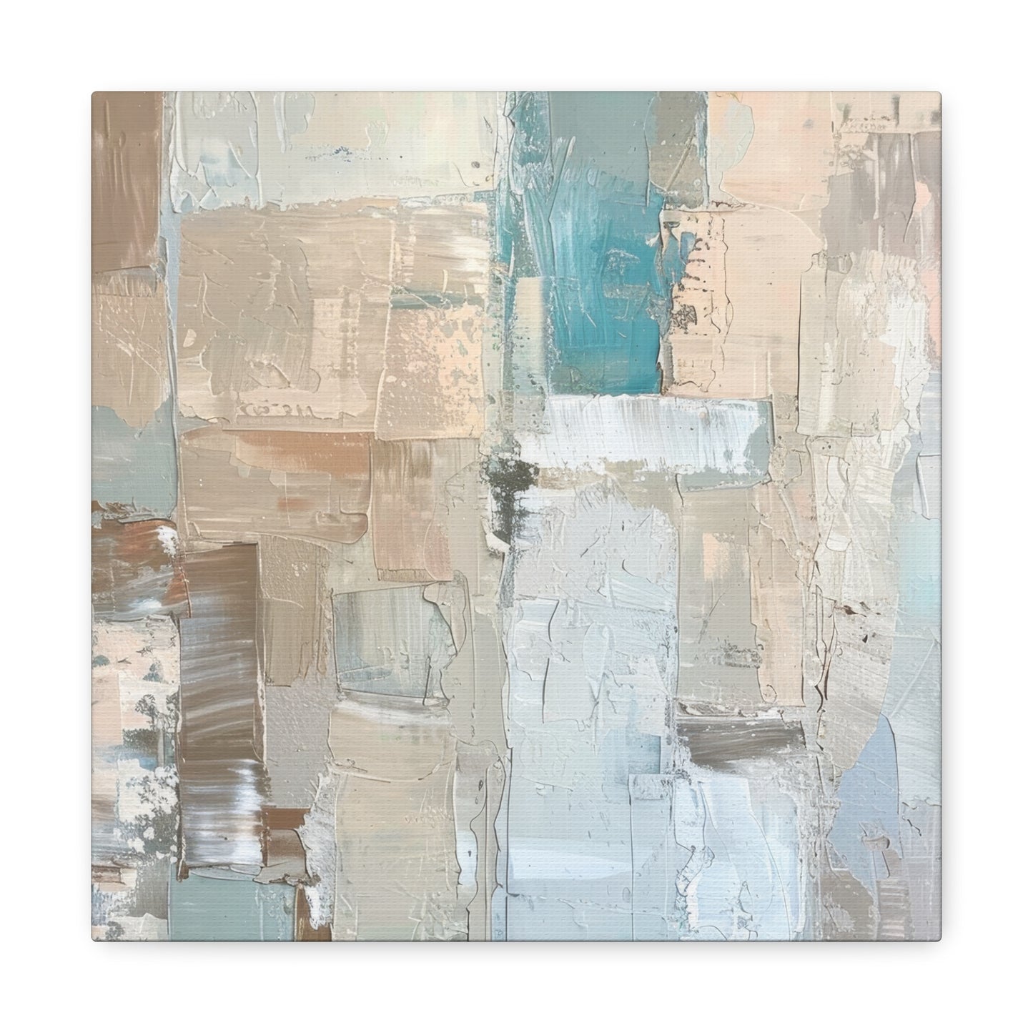 Bold Contrasts Abstract Grey Teal and Tan Color Blocking with Bold, Heavy Strokes Print on Canvas Gallery - 13 Sizes