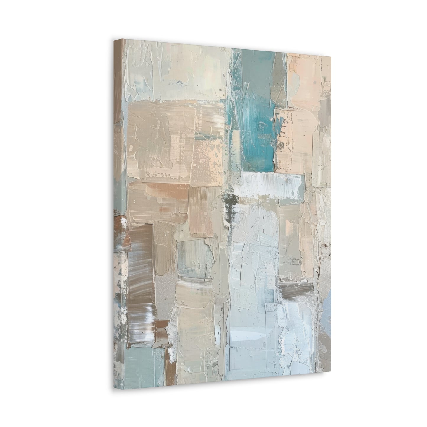 Bold Contrasts Abstract Grey Teal and Tan Color Blocking with Bold, Heavy Strokes Print on Canvas Gallery - 13 Sizes