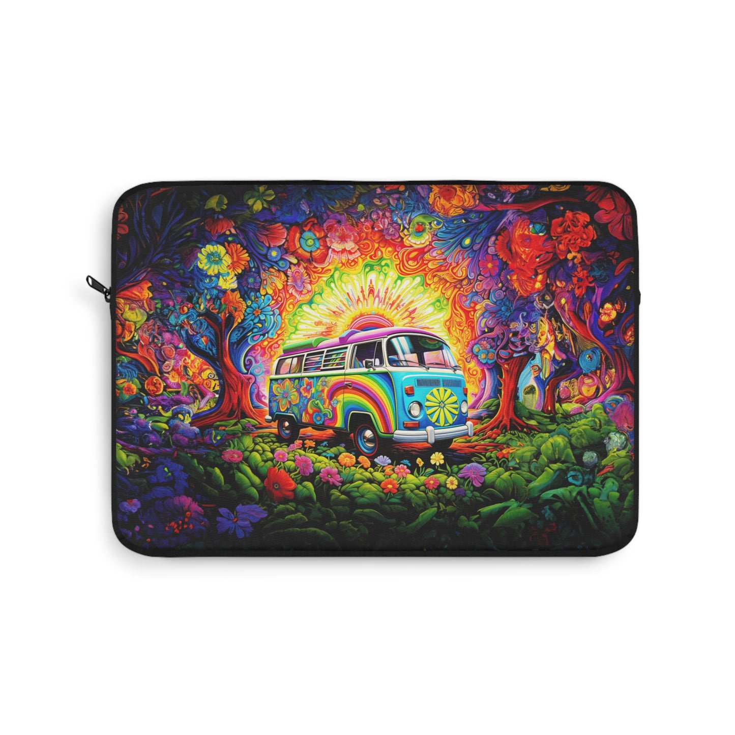 Whimsical VW Bus Spreading Rainbow Happiness Print Laptop or Ipad Protective Sleeve 3 Sizes Available