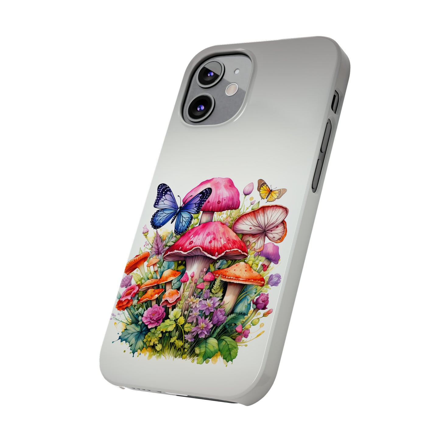 Magical Mushroom Oasis Where Flowers Bloom Amongst Butterflies Iphone 15-12 Slim Phone Case