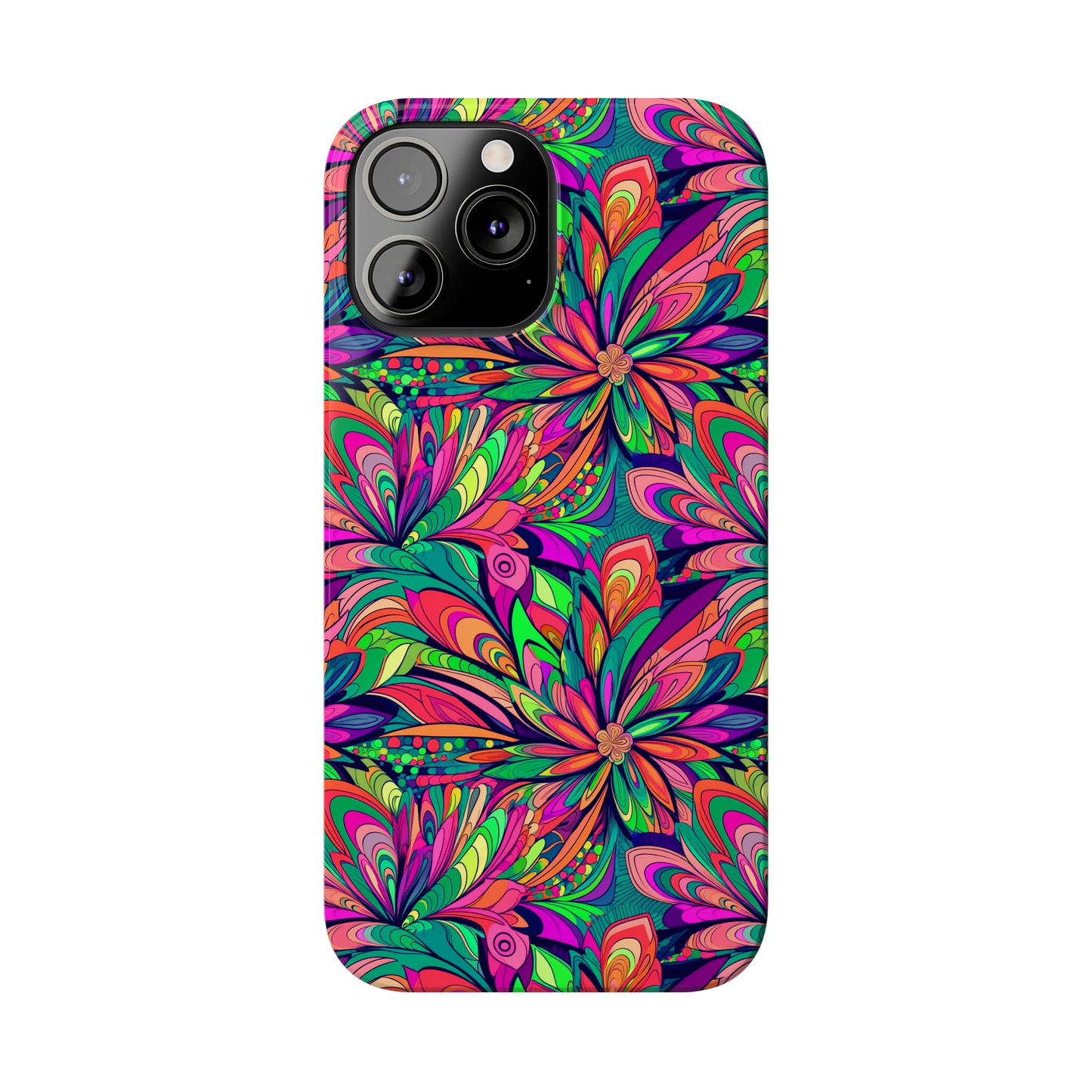 Tropical Large Neon Flowers Iphone 15-12 Slim Phone Case