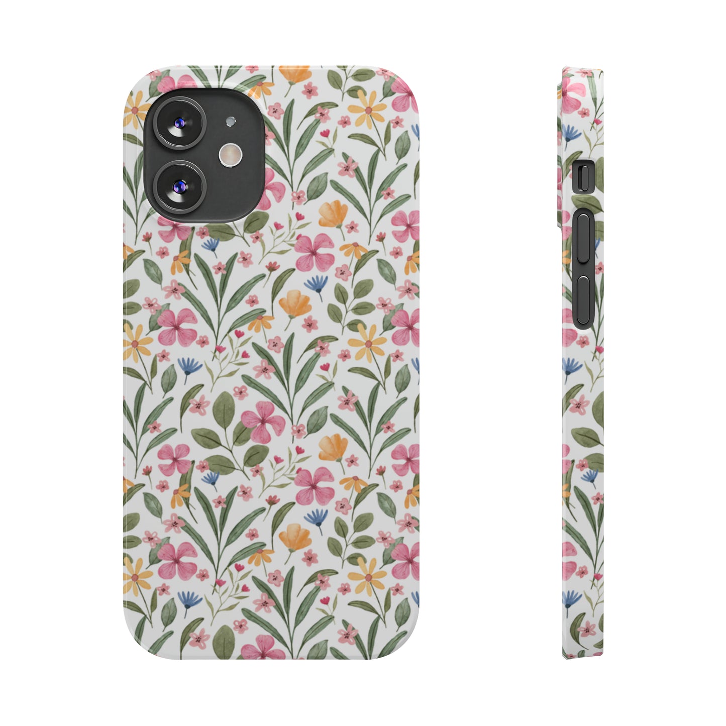 Pink Watercolor Spring Flowers Iphone 15-12 Slim Phone Case