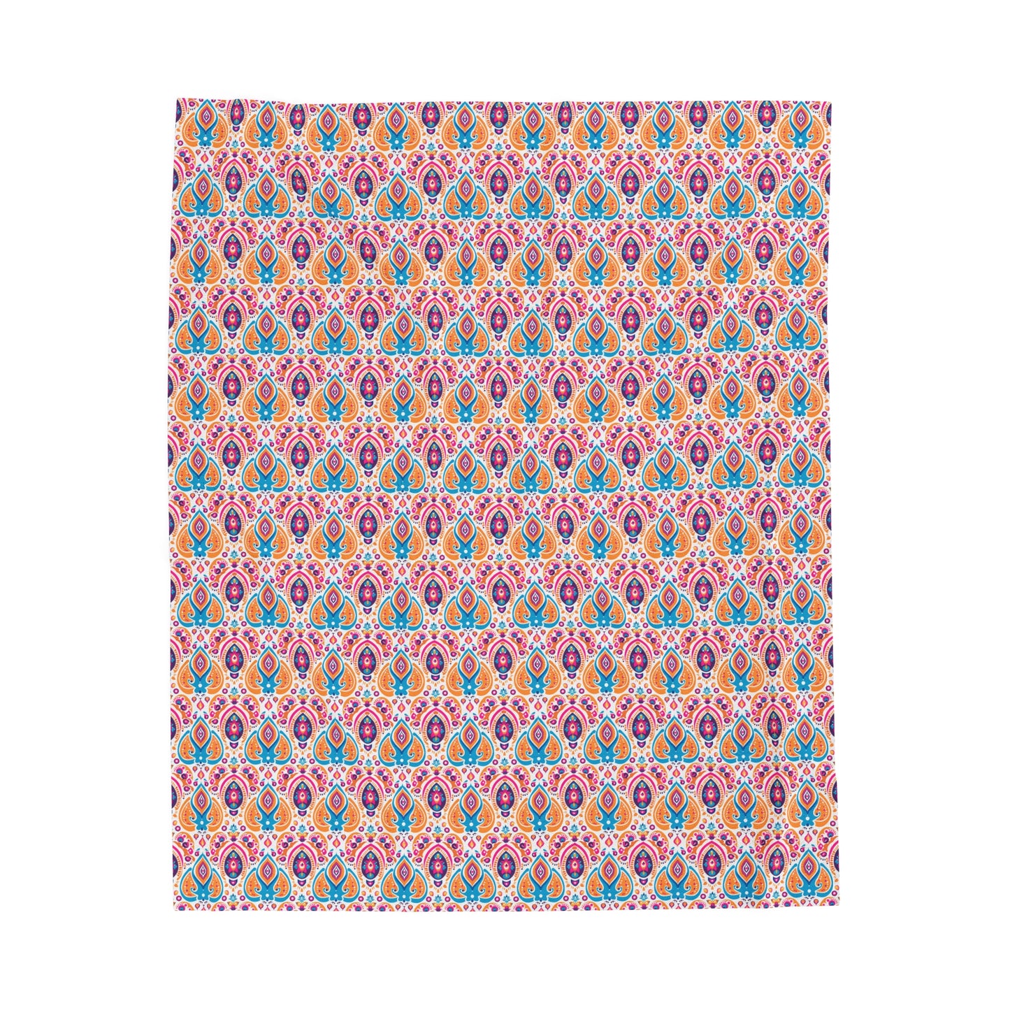 Bohemian Rhapsody Exquisite & Colorful Boho Pattern of Bold Hues of Blue, Pink, and Orange Velveteen Plush Blanket 3 Sizes