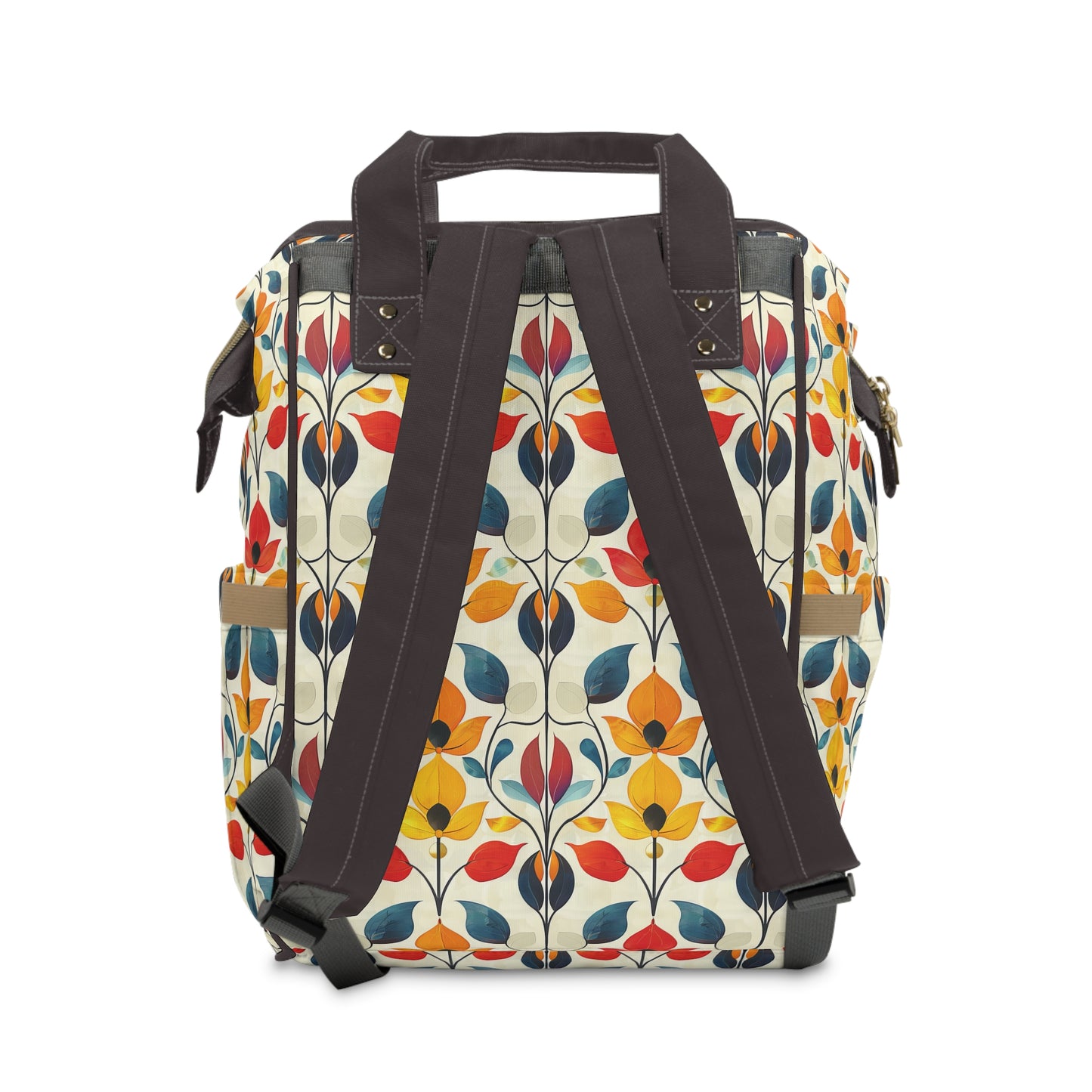 Retro Art Nouveau Vibrant Multicolored Blossoms Multifunctional Diaper Backpack