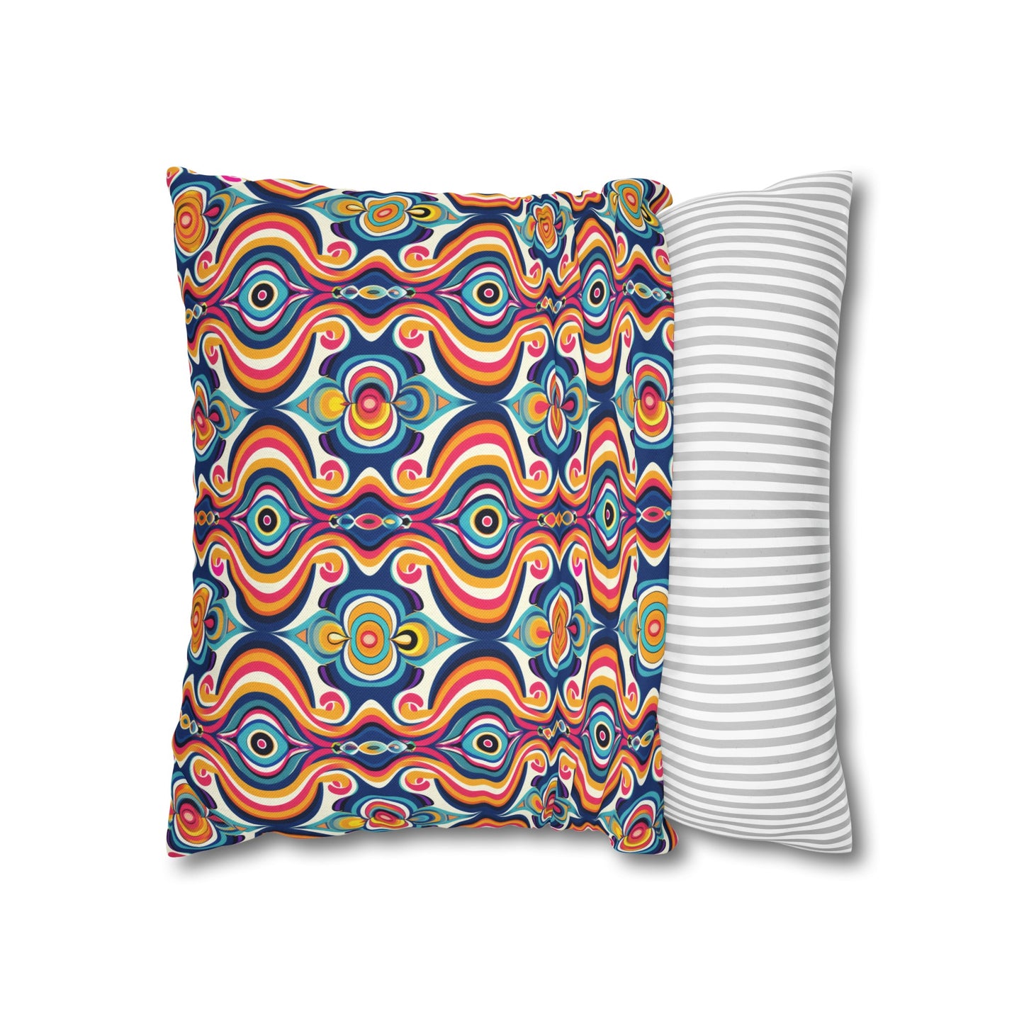 Vibrant Retro Waves with Colorful Geometric Pattern Spun Polyester Square Pillowcase 3 Sizes