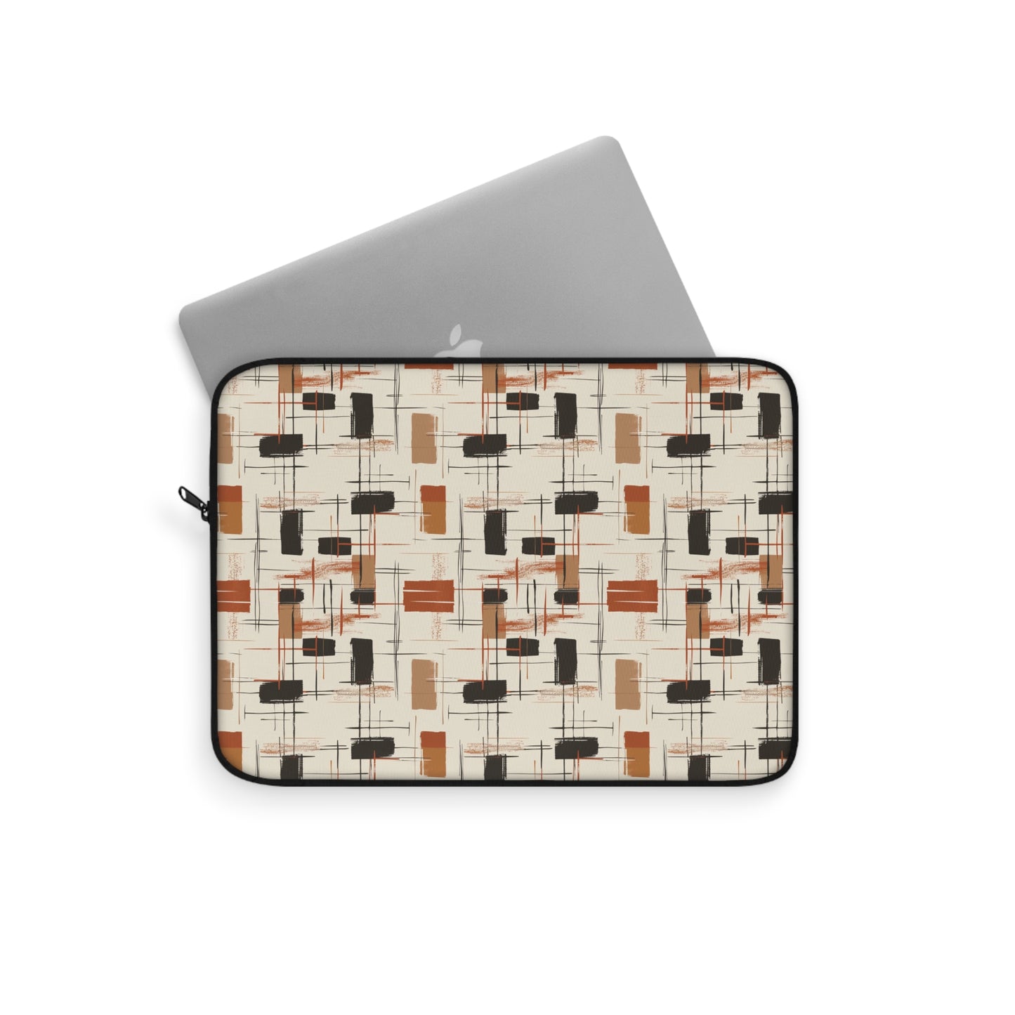 Modern Artistry in Bold and Minimalistic Pattern in a Palette of Black, Dark Orange, and Beige Laptop or Ipad Protective Sleeve 3 Sizes Available