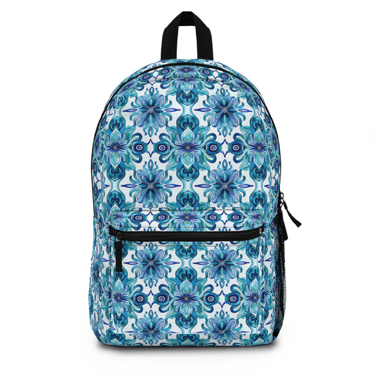 Blossom Symphony of Blue Teal Intricate Floral Pattern Lightweight Stylish Durable Backpack (Made in USA)