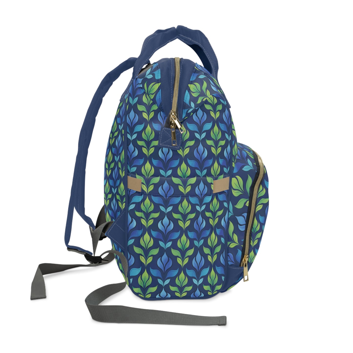 Vintage Blue and Green Botanical Multifunctional Diaper Backpack