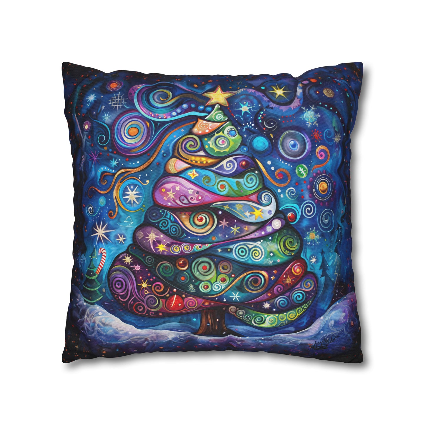 Vibrant Abstract Patchwork Christmas Tree Illuminating the Season Spun Polyester Square Pillowcase 4 Sizes