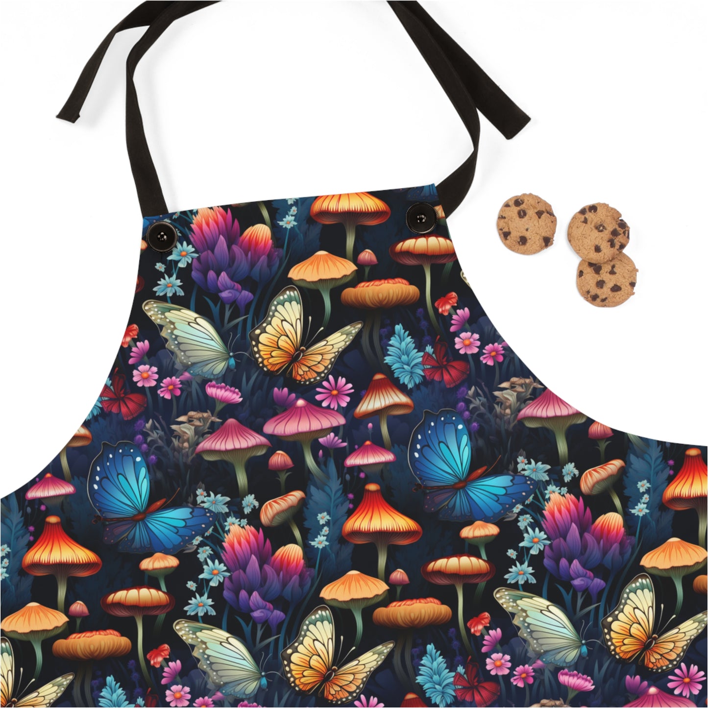 Mystical Butterflies and Mushroom Nighttime Garden - Kitchen Chef Apron