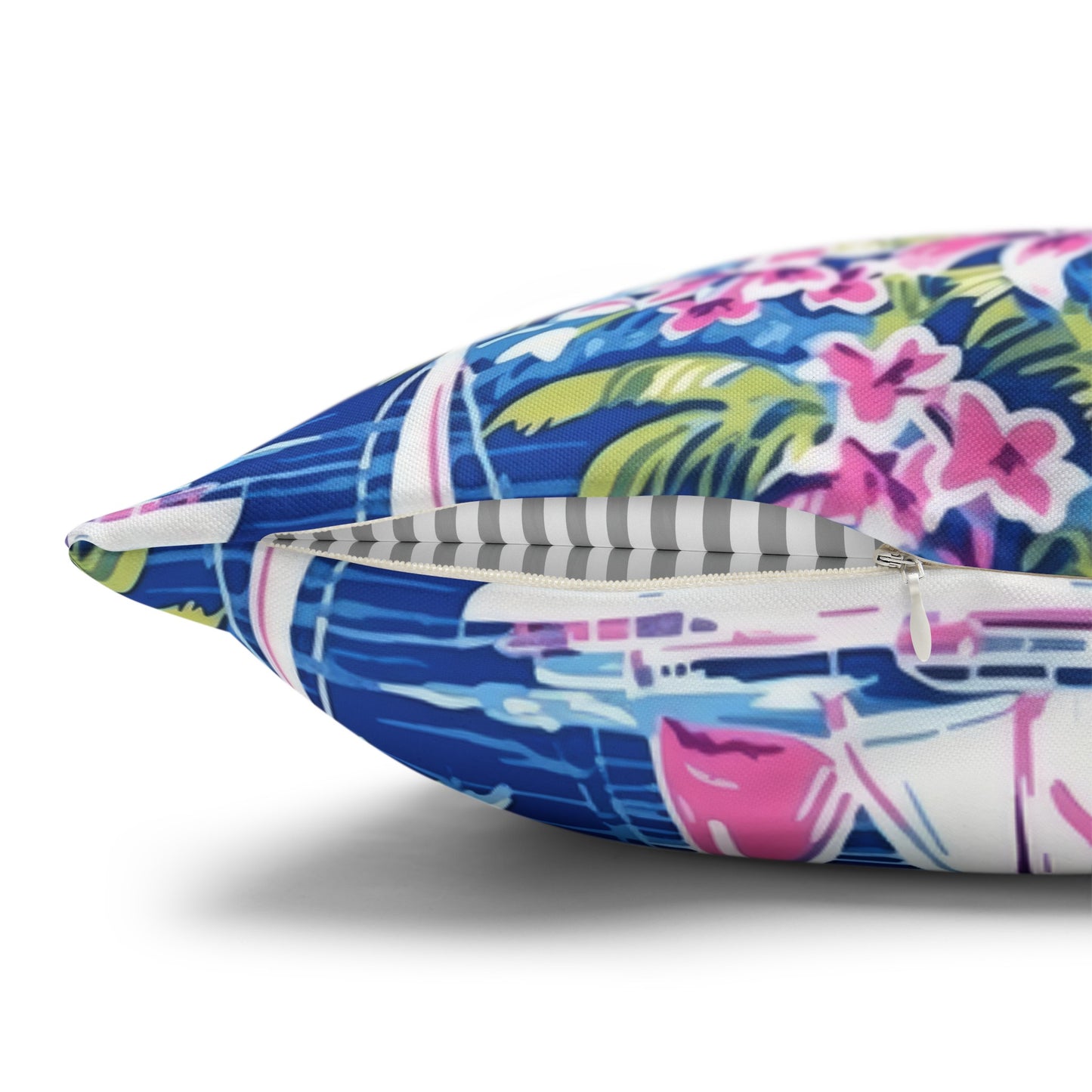 Sailing Tropics: Watercolor Sailboats Amidst Ocean Waves, Tropical Flowers, and Palm Trees Spun Polyester Square Pillowcase 4 Sizes