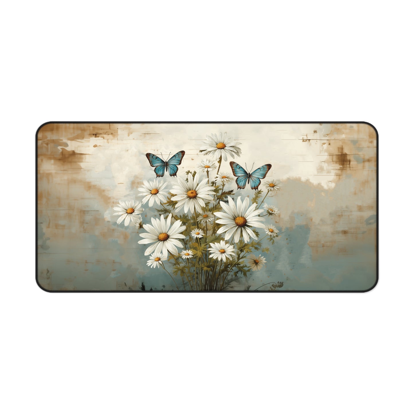 Rustic Farmhouse Daisy and Butterfly Design - Desk Mat Extended Gaming Mouse Pad 3 Sizes